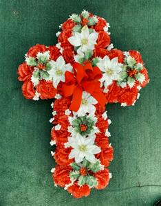 35 j. Christmas Silk Poinsettia Cross 30 inch