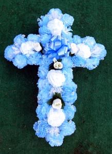 023. Large Silk Cross (24 in) - Blue Roses and White Carnations